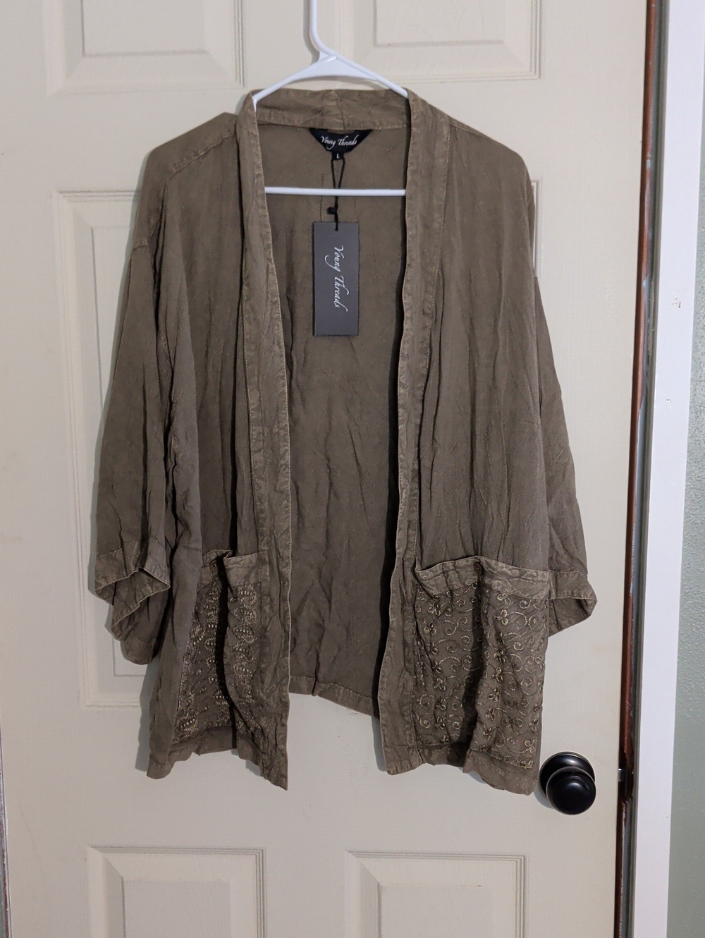 Young Threads NWT L Olive Embroidered Cardigan